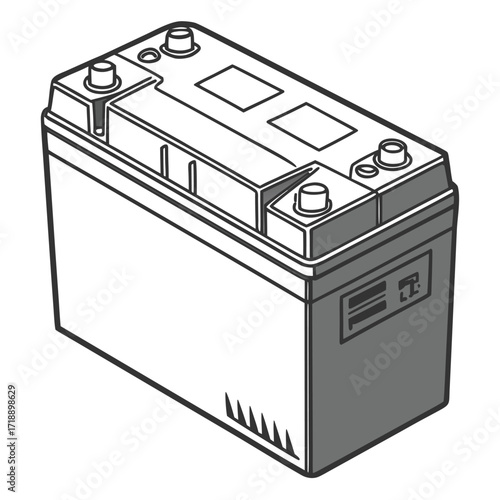 Detailed vector illustration of an automotive car battery power supply isolated on a pure white background