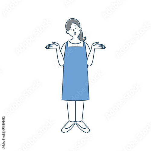 分からない様子の女性保育士のシンプルな線画イラスト素材
