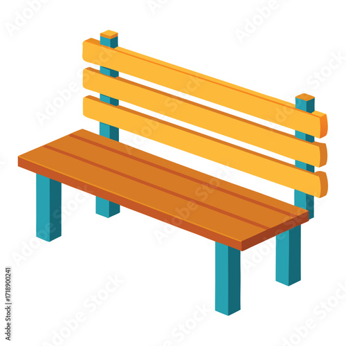 Isometric Park Bench Simple Wooden Design Illustration