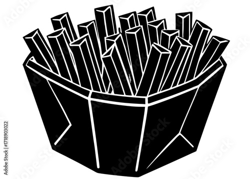 French Fries Silhouette in Paper Container, American Food SVG, PNG