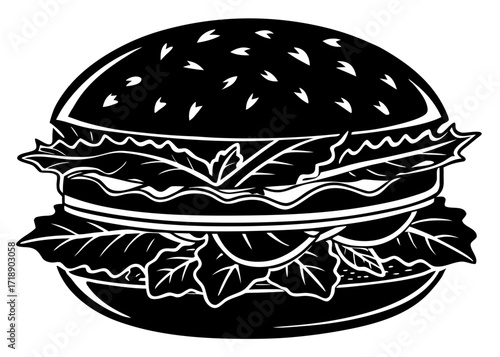 Cheeseburger Silhouette with Lettuce and Tomato, American Food SVG, PNG