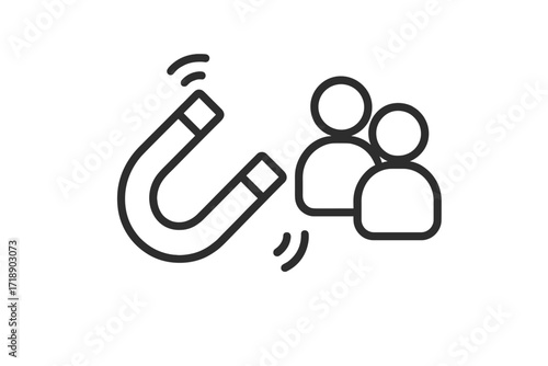 Lead generation magnet concept. Customer attraction icon for business and marketing. Inbound marketing strategy to attract new clients. Audience engagement and influence symbol.