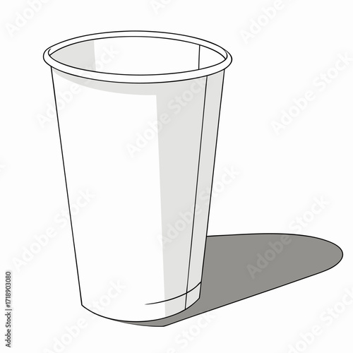 Vector illustration of a single disposable cup with shadow. Clean outline style, ideal for cafe, fast food, packaging, beverage, takeaway, and eco-friendly design projects.