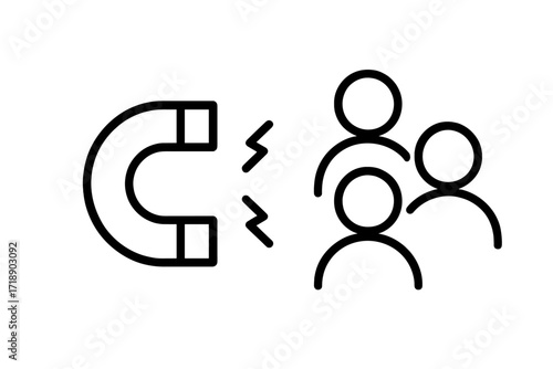 Lead generation and inbound marketing concept. Customer attraction with a magnet. Attracting clients and consumers. Audience engagement and retention strategy vector illustration.