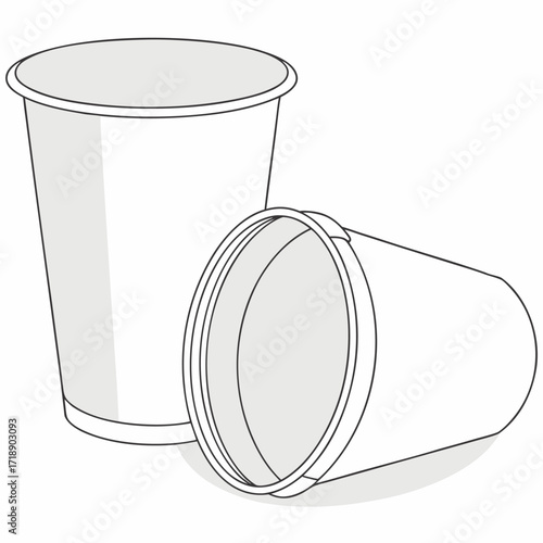 Vector illustration of disposable cups in simple outline style. Perfect for packaging, beverage, takeaway, fast food, cafe, eco, and drink design projects.