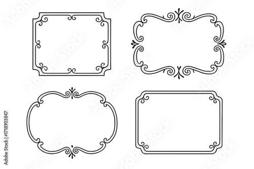 Set of vintage decorative frames collection, retro style calligraphic borders, elegant ornate vector illustration with transparent background, classic ornamental design elements
