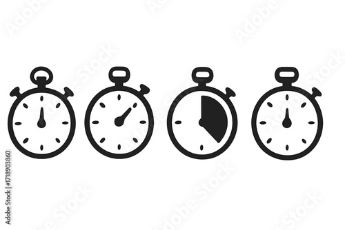 Set of stopwatch and timer icons, clock vector illustration with transparent background, stopwatch timer collection, time measurement symbols, countdown and chronograph visuals for design
