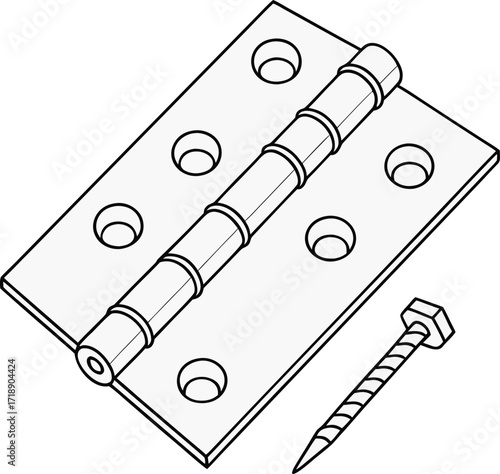 Door Hinge with Screw – Hardware Component Illustration