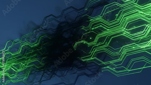 Abstract Green Energy Flowing Through Digital Network.