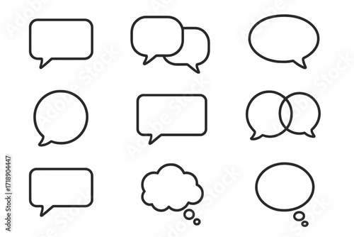 Speech bubble icon collection for communication and dialogue, editable stroke vector set for infographics, articles, books, flyers, banners, chat and messaging symbols