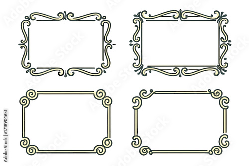 Set of vintage decorative frames. Retro calligraphic ornamental border collection. Elegant classic flourish for certificate, diploma or invitation. Vector graphic resource asset.