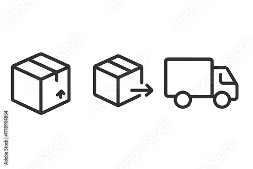 Delivery service icon set. Shipping, transport, and logistics concept. Order fulfillment symbols. Package, box, and truck line icons for web, app, and graphic design.