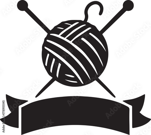 Silhouette of knitting yarn with banner, perfect for crafts, DIY projects, and textile designs.