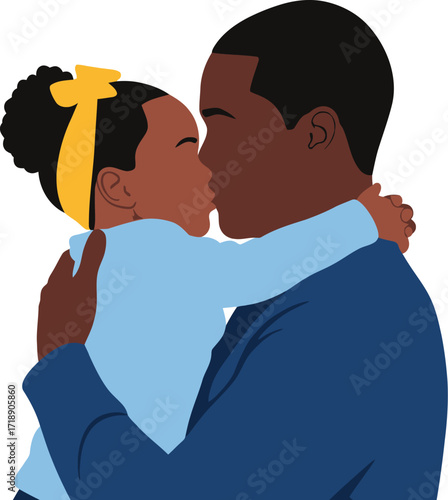 Illustration of a father and daughter embracing affectionately editable stock