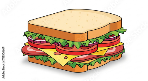 Delicious sandwich with ham cheese lettuce tomato and onion vector illustration for food lovers and chefs