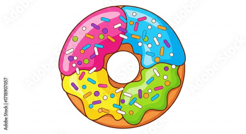 Colorful donut with assorted frosting flavors and sprinkles delicious dessert pastry bakery treat sweet snack yummy