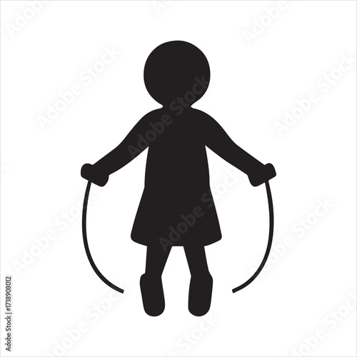 Silhouette of a girl jumping rope on a white background