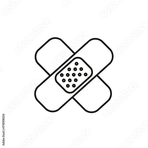 Simple black and white illustration of two adhesive bandages crossed over each other.