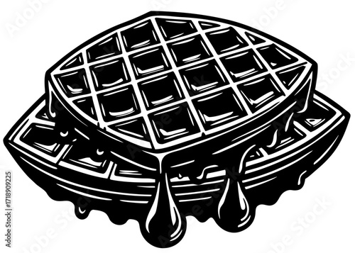 Waffle Silhouette with Syrup Drizzling, American Food SVG, PNG