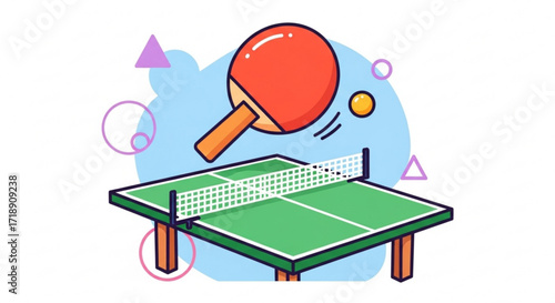 Table tennis ping pong game with paddle and ball vector illustration for sport and recreation concept