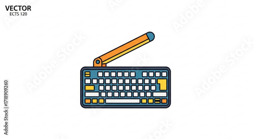 Keyboard vector illustration for typing and computer input device with stand for ergonomic use design