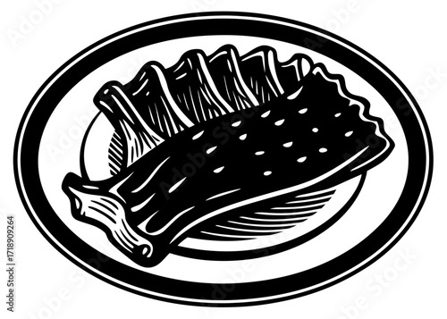 BBQ Ribs Silhouette on Plate, American Food SVG, PNG