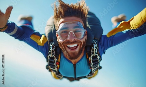 Man skydiving, capturing the thrill of extreme sports and adventure in an exciting, high-energy activity, Generative AI