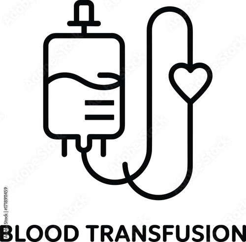 Blood Transfusion Icon with Heart and IV Bag medical health