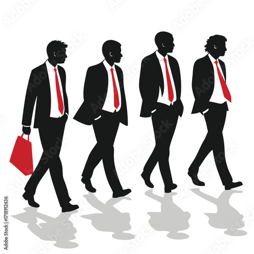 Silhouettes of business professionals walking forward in suits and ties