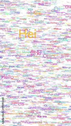 世界の言語で「こんにちは」上昇　カラフル　全63フレーズ（61言語）バージョン　ループ　縦長