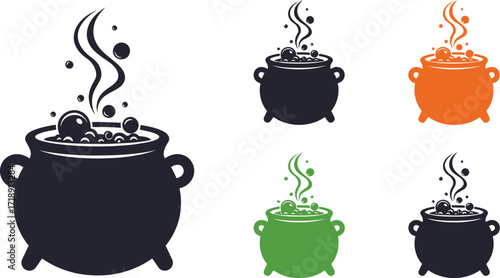 Colorful witch cauldrons bubbling with potion perfect for halloween decorations use