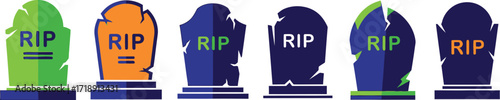 Colorful gravestones with rip text vector illustration for halloween celebration