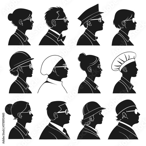 Diverse group of people in profile showcasing different headwear styles