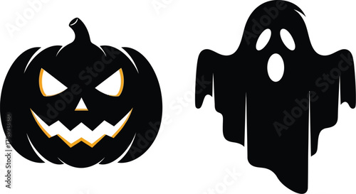Spooky halloween pumpkin and ghost silhouettes for holiday celebration