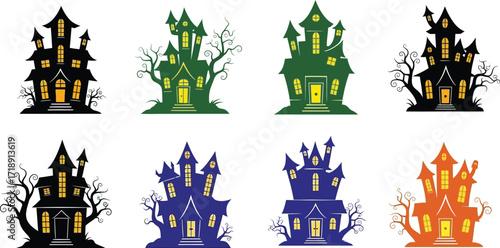 Colorful haunted houses vector illustration for halloween themed designs and crafts