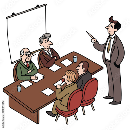 A business meeting with a presenter and attentive team members