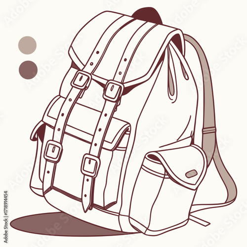 Vintage style backpack illustration with detailed straps and side pockets