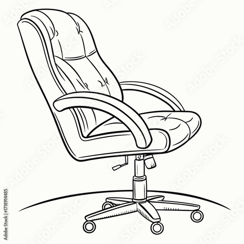Detailed sketch of a comfortable executive office chair with high back