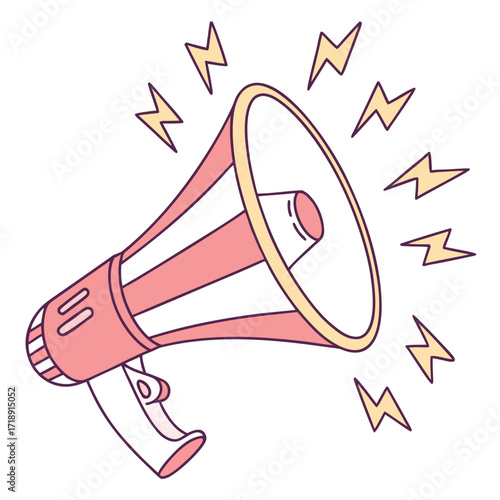 A vintage style illustration of a megaphone with lightning bolts around it