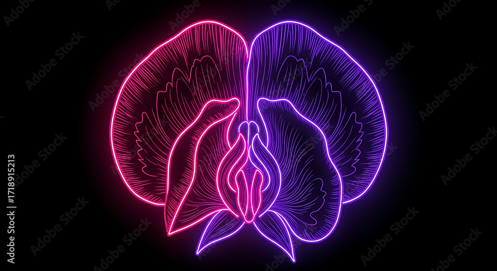 Obraz premium Neon Glowing Sweet Pea Flower with Layered Neon Pink and Purple Glow
