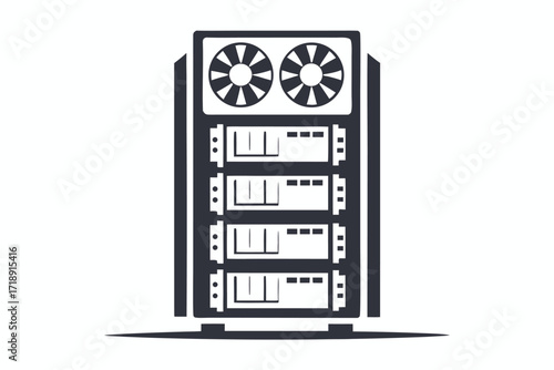Data Server Rack Unit with Two Fans Icon, Design on White Background Isolated