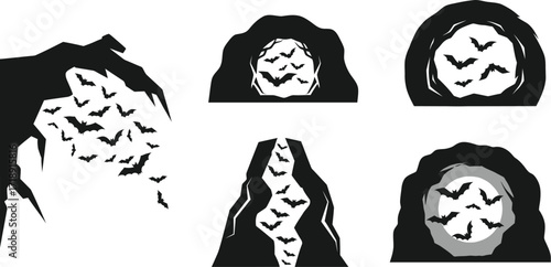 Silhouette bats flying from dark caves vector illustration for halloween design
