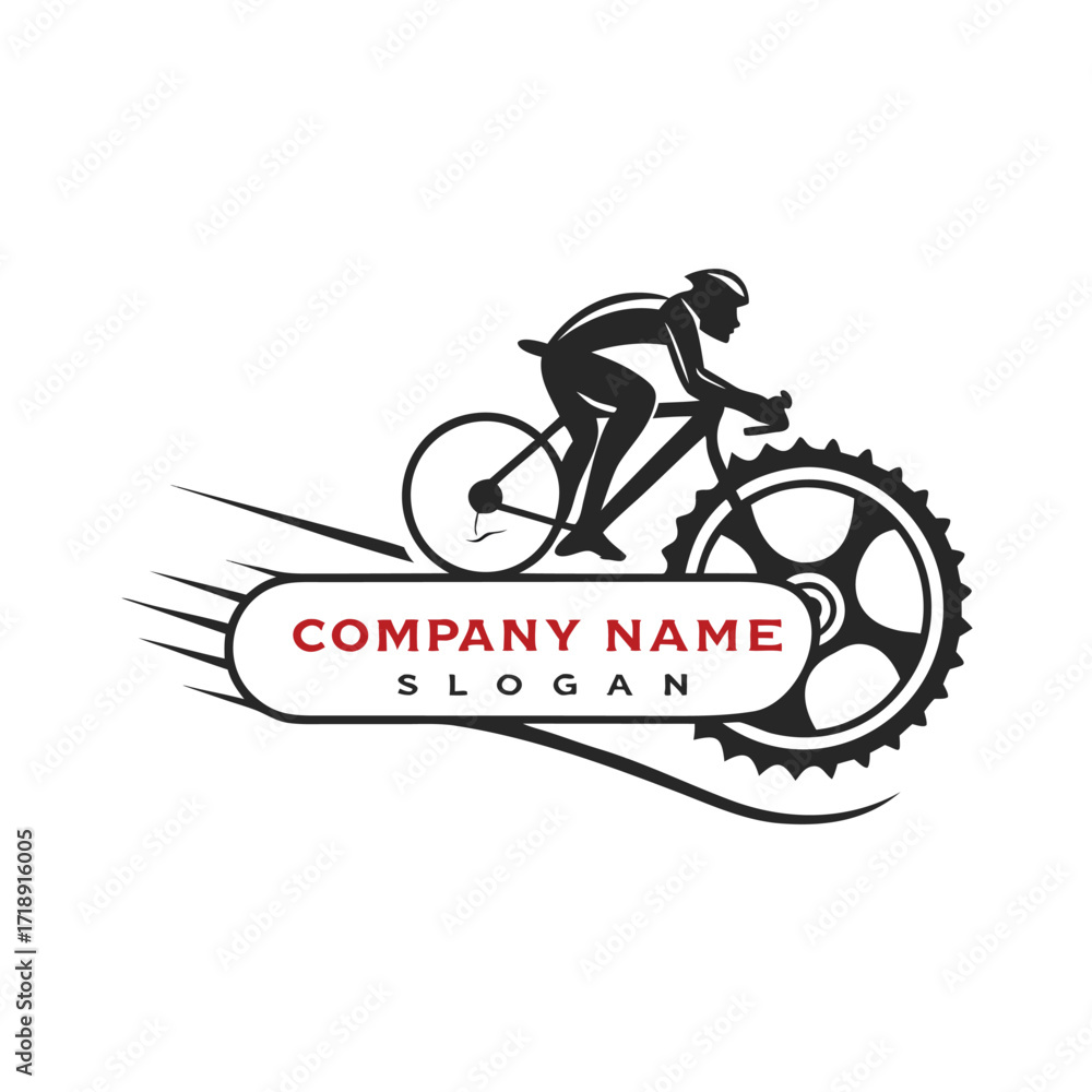 Obraz premium Mountain biker silhouette integrated with a gear and company branding