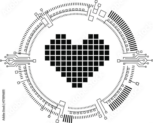 Digital heart technology concept for valentines day and love tech editable stock