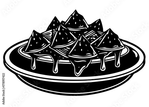 Nachos Plate Silhouette with Melted Cheese, American Food SVG, PNG