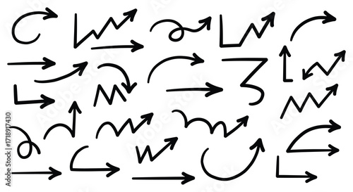 Collection of hand drawn arrows in various directions and styles