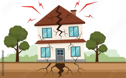 Earthquake damage home insurance claim property loss concept editable stock