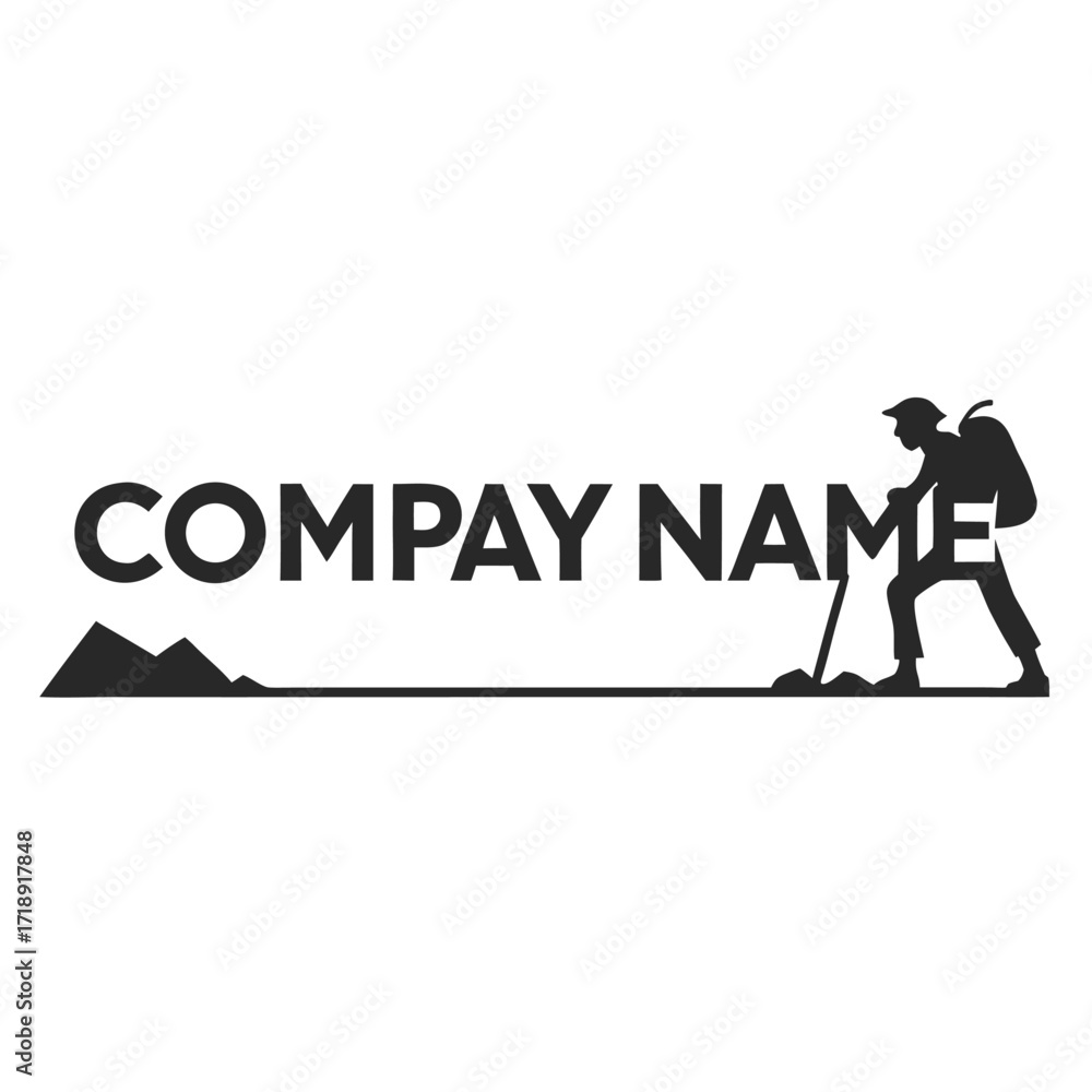 Fototapeta premium Silhouette of a hiker with mountains and company name logo