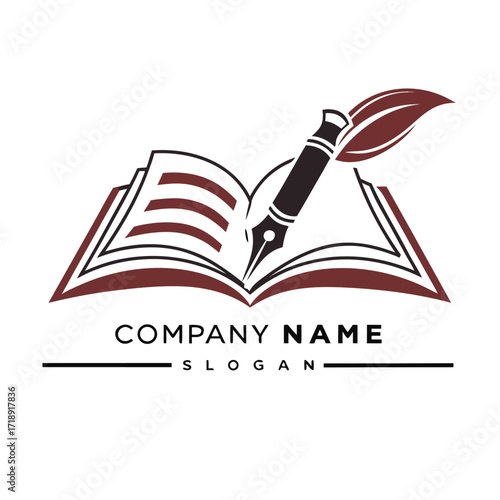 An open book with a classic quill pen resting on top