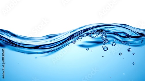 Clear and Refreshing Water Wave with Bubbles on White Background